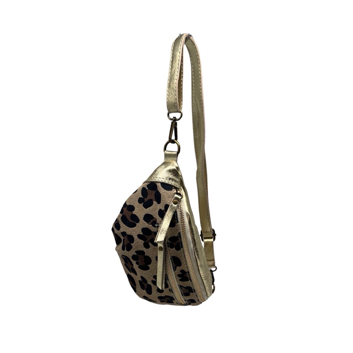 Marsupio in pelle leopardata con 2 cerniere