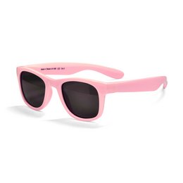 Dusty rose-colored kids' sunglasses with a square frame and UV protection.