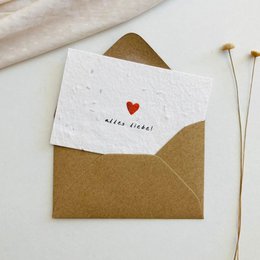  Plantable greeting card with red heart, white and kraft paper, A7 size, eco-friendly birthday card