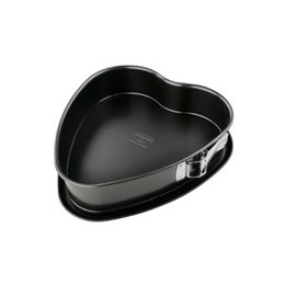 Heart-shaped springform pan, 27 x 25 cm, for baking cakes and desserts. Made of durable, non-stick material for easy release and cleaning.