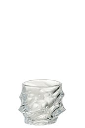 Set of 4 transparent whiskey glasses with a unique textured design, packaged in a gift box.