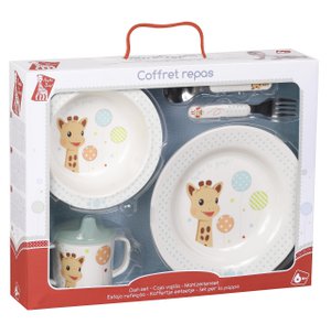 Essgruppe „Sophie die Giraffe“ im blauen Koffer