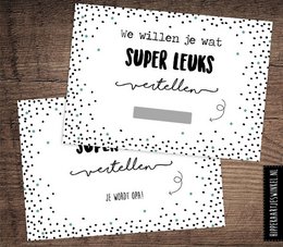 Scratch cards with the text "You're going to be a grandpa" in a playful, hand-drawn style with polka dot accents. Suitable for a baby shower or grandparent announcement.
