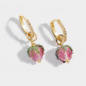 Glass floral pendant earrings mini hoops gold plated