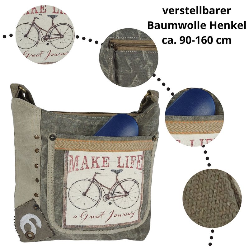 Bolso bandolera de mujer Sunsa. Bolso de lona (canvas) y cuero. Bolso bandolera de estilo vintage. Bolso bandolera grande para mujer.