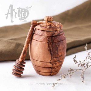Olijfhouten honingpot met lepel
