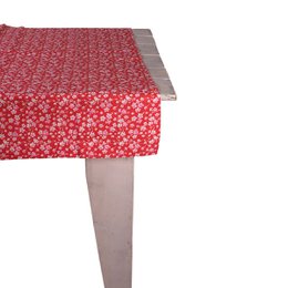  Red and white floral patterned tablecloth, 100x100cm, cotton textile, square shape