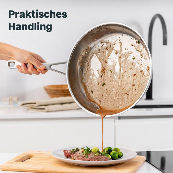 SILBERTHAL Roestvrijstalen inductiekookplaat, 28 cm, zonder coating, hoge rand, voor alle warmtebronnen en oven, snel en gezond koken, zonder PFOA en PFOS