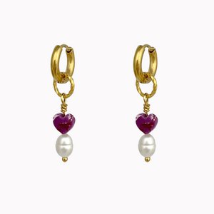 Ear hangers pearl heart gold colored