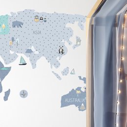 Adesivo da parete | Mappa del mondo blu