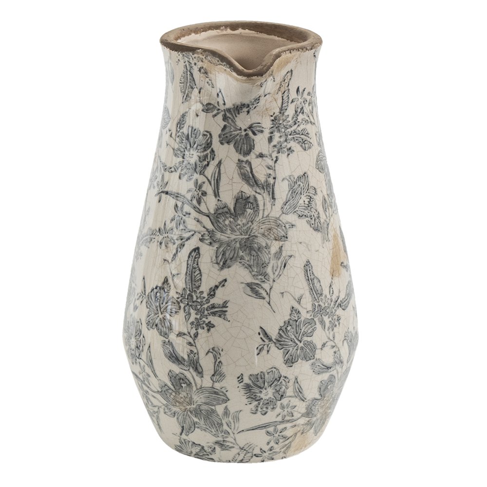 Decoratie Kan 20x14x25 cm Grijs Beige Keramiek Bloemen