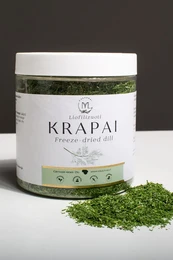  Freeze-dried fresh dill, a single spice in a jar. Green, dried dill herb with a fresh, aromatic flavor.