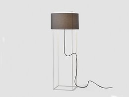  Tall, modern floor lamp with a rectangular white metal frame and a gray fabric shade. Available in multiple color variants.