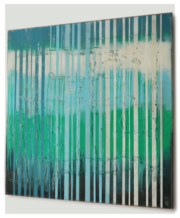 Schilderij - Bright Blue Lines Square