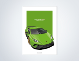 Lamborghini Huracan Performante sports car in various vibrant colors including blue, green, yellow, and more. Sleek, aerodynamic design with distinctive Lamborghini styling.