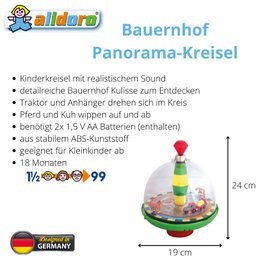 Peonza Farm Panorama para niños, con sonido y elementos móviles, Ø 19 cm