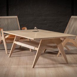 Rectangular wooden side table with angled legs, available in white oak solid hardwood or veneer.