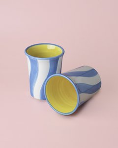 Keramik-Frühstückstasse 250 ml / Weiß und Blau gestreift PACO