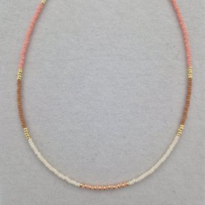 Korte kralenketting Miyuki | Camel, peach