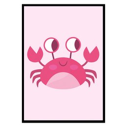Crab children's poster, wall art in various sizes from A4 to A0, featuring a pink crab illustration with a simple, playful design.