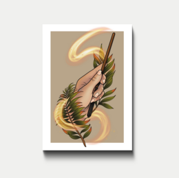 Postcard with abstract floral design featuring vibrant colors and organic shapes.