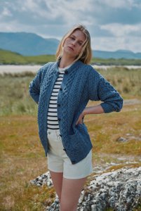 Achill Island Ladies Merino Aran Cardigan - Denim