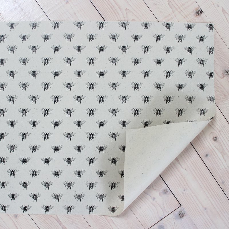 Hoja de papel de regalo de papel de hierba, 70x50 cm, abeja silvestre