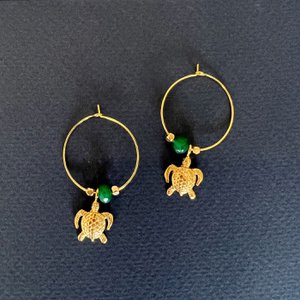 Turtle & jade golden hoops
