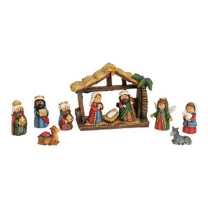 Kerststalfiguur set gemaakt van poly, 11 stuks, 2-9 cm