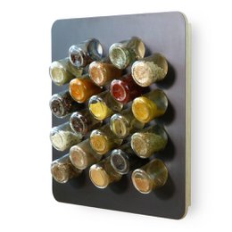 Étagère à épices · COLOR-MIX : noir, blanc, gris-brun · avec 20 verres · contreplaqué de bouleau · Façade HPL