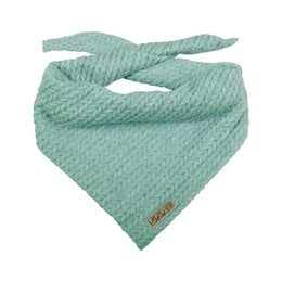 Mint green dog bandana with a textured knit pattern. Made of soft, breathable material for pet comfort.