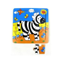  Wooden puzzle toy featuring a zebra design with vibrant colors and shapes. Suitable for young children to develop hand-eye coordination and problem-solving skills.