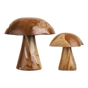 Kodi Decoratie paddestoelen, teak, naturel, set van 2