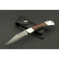IZUMI ICHIAGO Big Fox Folder, pocket knife made of Japanese VG-10 Damascus steel with leather case