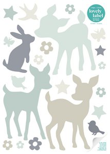 Wandtattoos „Häschen & Rehe” Mint/Grau/Beige