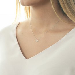 Necklace Letter "M", 14K white gold with diamonds
