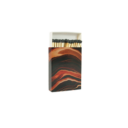 Red and black stone matches box with wooden match sticks, decorative striped pattern design