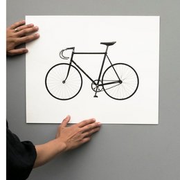 A black and white screen print of a vintage-style bicycle. The print measures 50x40 inches and is suitable for wall art.