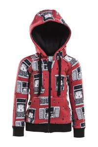 Zip Hoodie, Allover Rain Watchers Print on Red