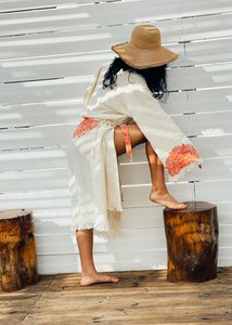 Lange kaftan van biologisch katoen, etnisch