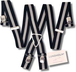 Lundholm Suspenders men adults 4 clips black beige pattern - extra sturdy high quality - Scandinavian design - men's gift tip | Lundholm