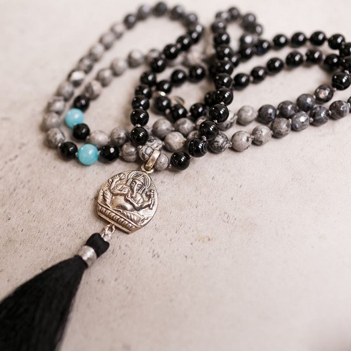 Silver Ganesh Men Gemstone Mala