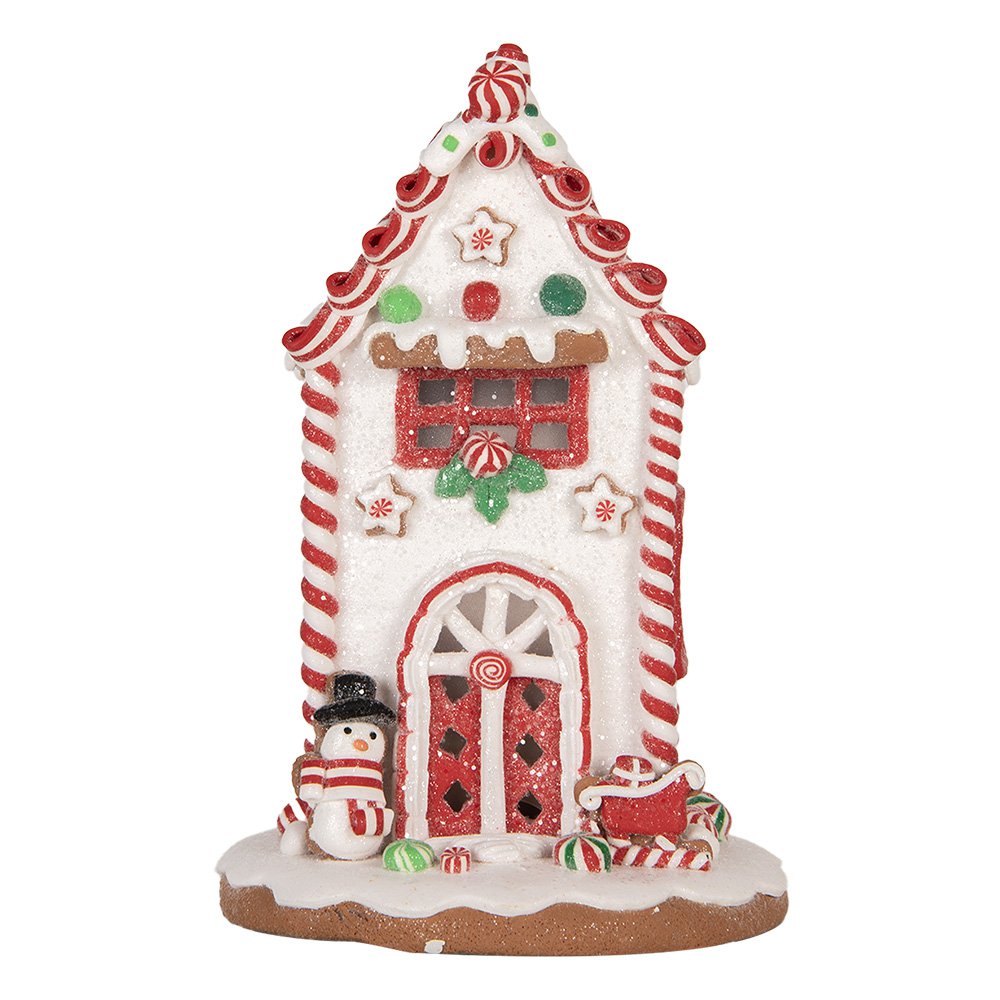 Gingerbread house met LED 14x14x22 cm Wit Rood Kunststof