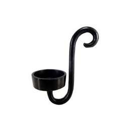 A small, decorative glass hook tealight holder in a variety of finishes including black antique, grey felt, old metal, vintage copper, and brass antique/gold. The unique curved design adds a touch of elegance to any space.