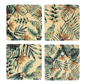Onderzetters Bloemen/palmbladeren groen/bruin, s/4