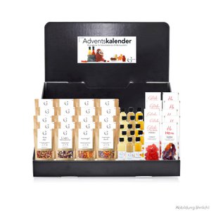 Advent calendar display: tea, fruit gums, liqueur, balm (contents 54 pieces)