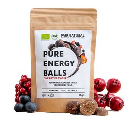 Organic energy balls made with natural ingredients, including nuts, seeds, and dried fruit. Suitable for a healthy snack or on-the-go energy boost.
