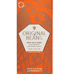 Original Beans Beni Wild 66% BIO chocolate bar with 66% cocoa content, made from organic and ethically sourced cacao beans.