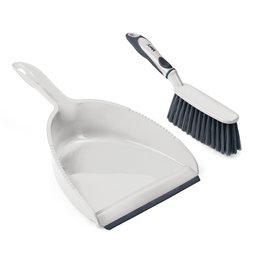 Mery - Zestaw szufelki i szczotki, Ergonomiczny uchwyt, Guma z podwójnym klipsem, Wysokiej jakości włosie, Krawędzie, Szczotka do czyszczenia, Przenośny, 23 x 34 cm, Szary/Czarny