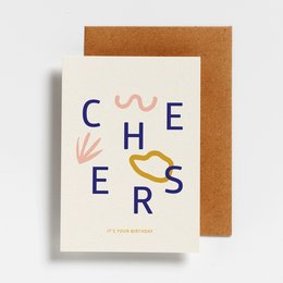 Colorful birthday card with the text "Cheers" in a playful, stylized font.